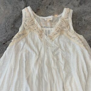 Anthro Meadow Rue Ivory Embroidered Lace High-Low Tank, Small